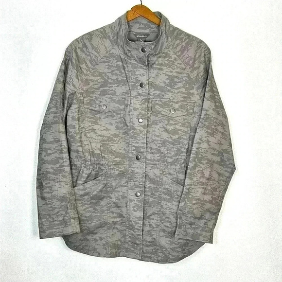 Eddie Bauer Button Up Women's Medium Jacket Cotton Spandex  Outdoor Camo Light - Picture 1 of 9